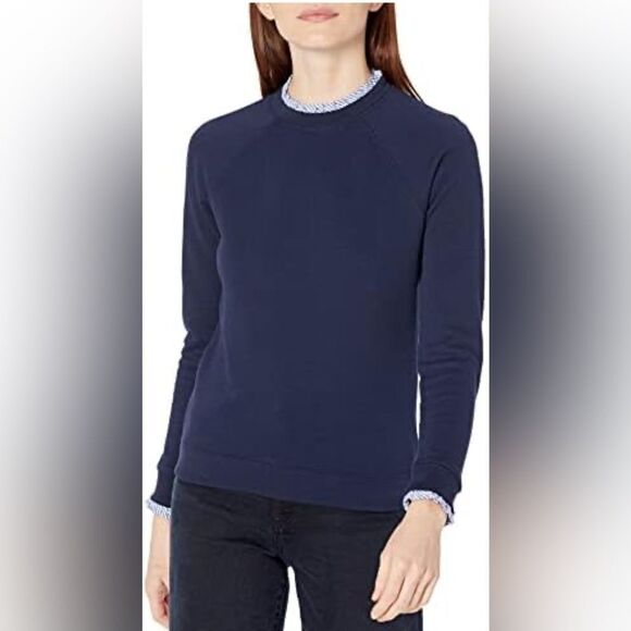 J. Crew Navy Woven Ruffleneck Pullover Sweatshirt Size medium - Picture 2 of 11